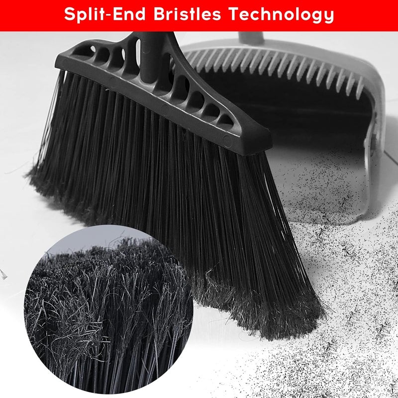 Tiumso 3-Pack Heavy Duty Broom, Commercial Broom with 55" Long Handle Outdoor Indoor, Industrial Brooms for Sweeping Garage Concrete Courtyard Patio Home Kitchen Office - All Black - Image 2
